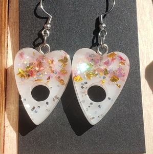 Pink and Gold Foil Planchette Earrings/Stainless Steel Hooks/ Resin Jewelry